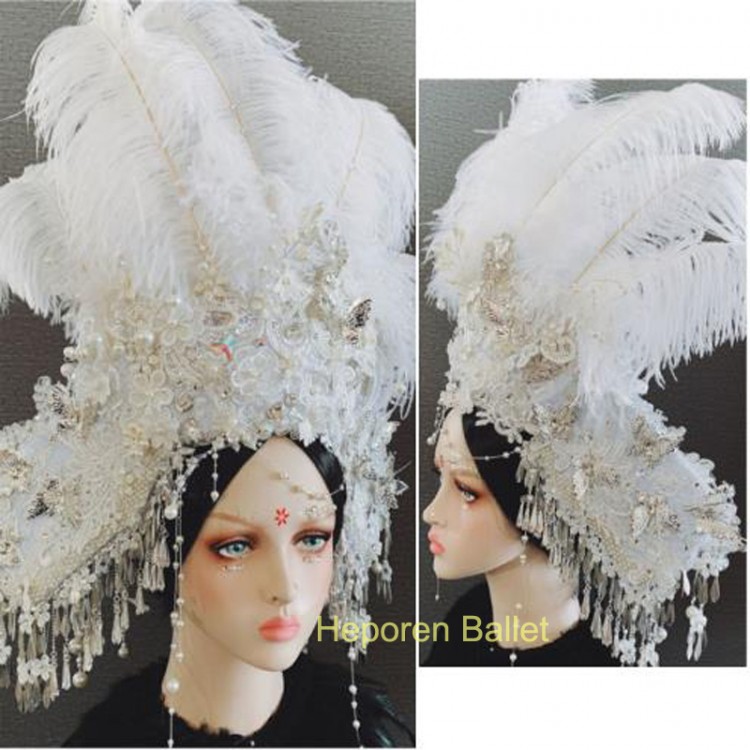Photo studio exaggerated national tide headdress hat feather hair accessories catwalk competition or headwear for show costume