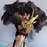 Photo studio exaggerated national tide headdress hat feather hair accessories catwalk competition or headwear for show costume