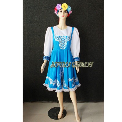 High Quality Customized Women Or Children Russian National Dress With Flower Headwear,Blue Folk Dancing Dresses Drop Shipping