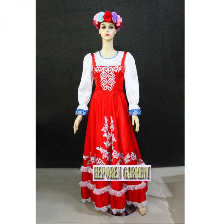 Custom Made Female Russian National Long Dresses,Traditional Performance Stage Dance Wear Retail Wholesale Free Shipping