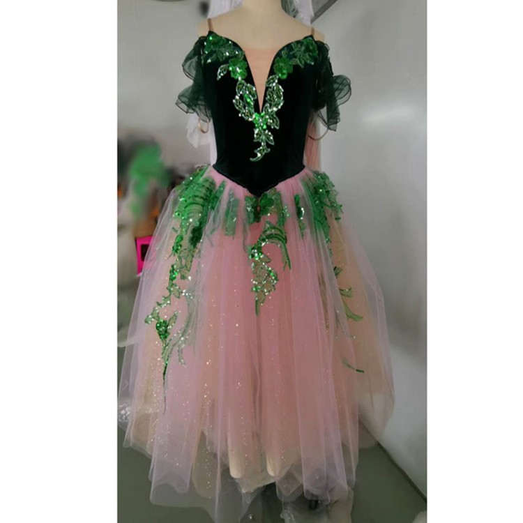 Green Pink Glitter Emerald Ballet Dress