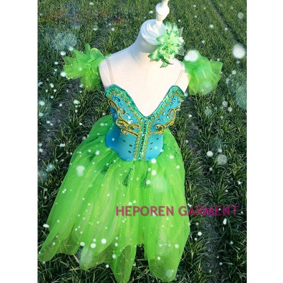 Beautiful Green Lyrical Dress Ballet Dresses For Adult Or Children,Appliqued Green Crystal Fairy Long Soft Ballet Clothes