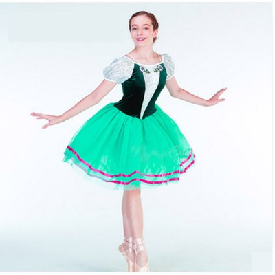 Girls Gisele Ballet Dress In Color Green, Giselle Peasant Style Ballet Costumes Green Blue Tulle Peasant Roles For Ballet