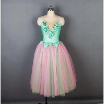 Customized Green Pink Giselle Fairy Romantic Ballet Dress,Classical Lyrical Long Soft Ballet Dresses For Nutcracker