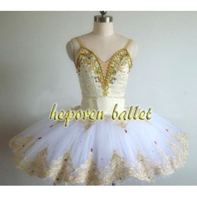 High Quality Professional Custom Made Sleeping Beauty Color Gold Or Blue Beading Lace Ballet Hard Dress With Pants Drop Shipping