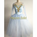 High Quality Customized Nutcracker light blue ballet long skirt for stage, Blue yarn Swan Lake lace sleeves fairy long dress