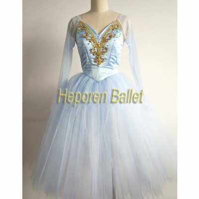 High Quality Customized Nutcracker light blue ballet long skirt for stage, Blue yarn Swan Lake lace sleeves fairy long dress