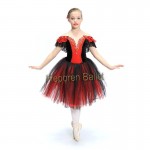 Customized Quixote's Spanish long Red and Black ballet dress with Lace sleeve for stage performance