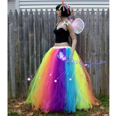 Custom Made Female Rainbow Skirt Stage Skirts,Adult Children Long Colorful Tutu Skirt Dancewear Retail Wholesale Free Shipping HSK008