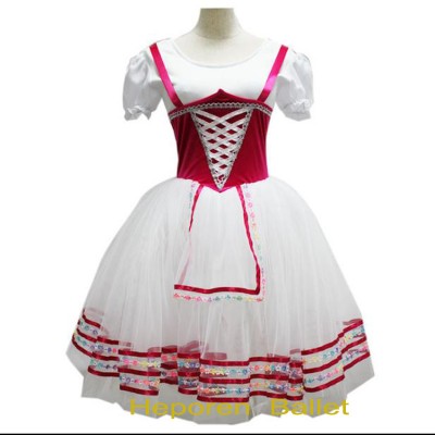 Custom Made Red  white Giselle Ballet Dress For Adult Or Children, short sleeved  Soft Ballet Dresses Retail Wholesale